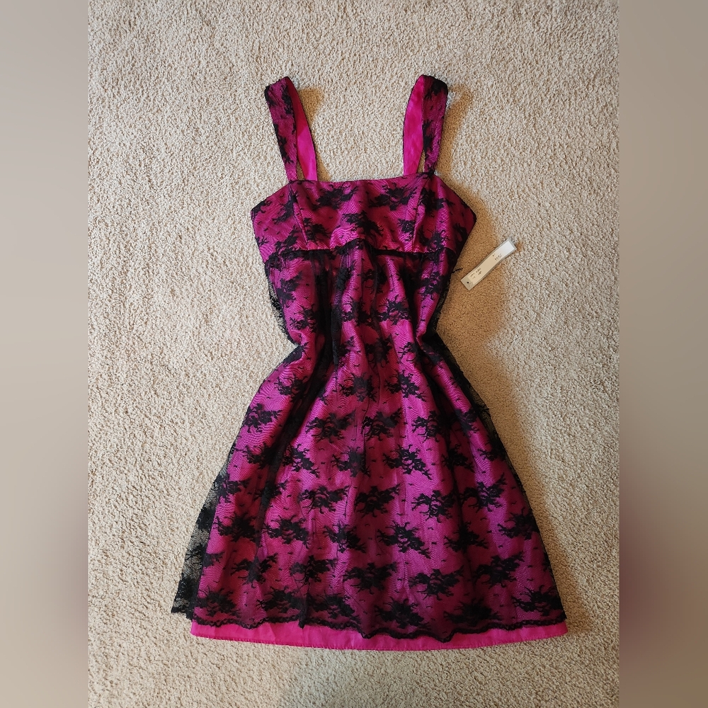 Y2K De Laru Pink and Black Lace Dress Juniors Size 11/12 Whismigoth, Barbiecore